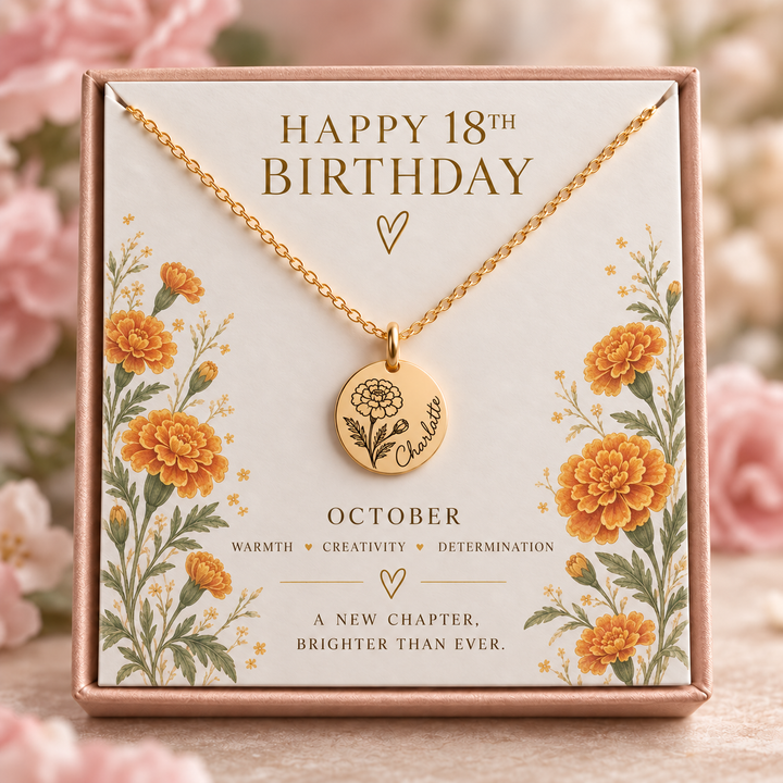 Personalised 18th Birthday Birth Flower Necklace