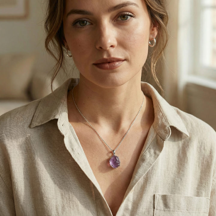 Raw Amethyst Sterling Silver Necklace