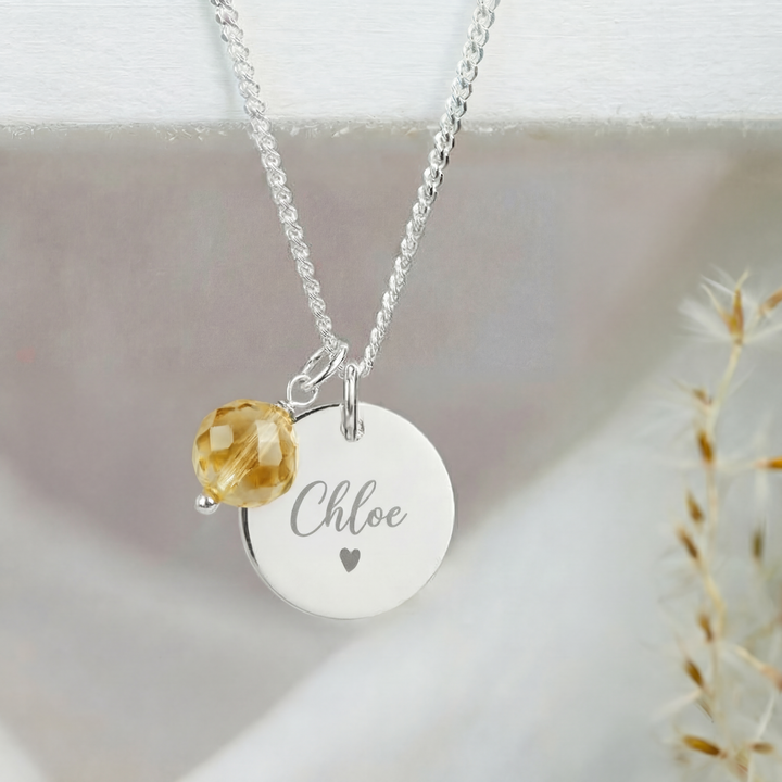 Personalised Name Necklace with Citrine Charm