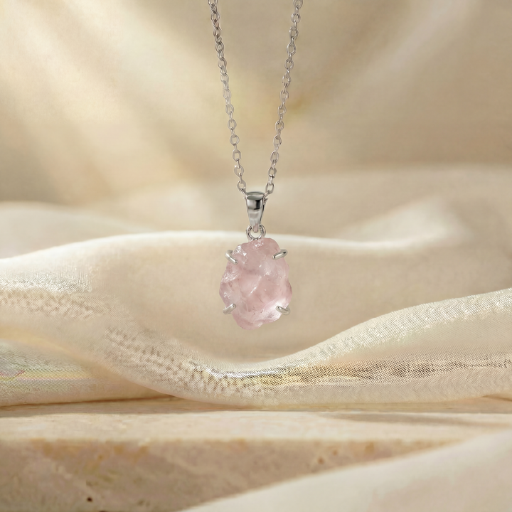 Raw Rose Quartz Sterling Silver Necklace