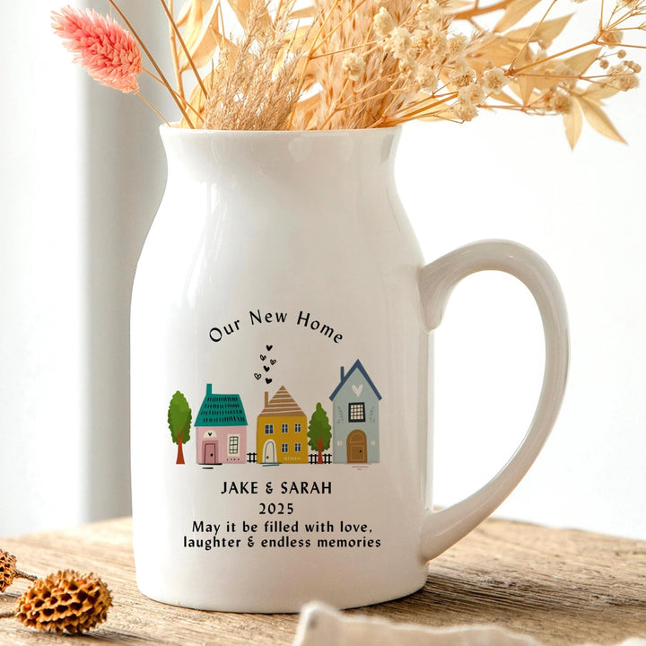 New Home Vase & Dried Flowers Gift Box - Colourful Houses