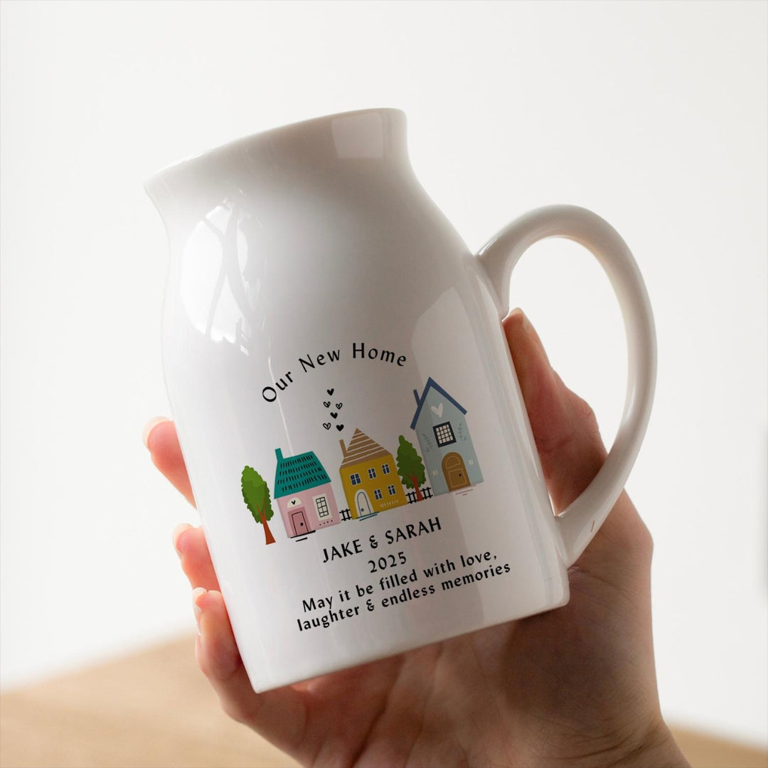 New Home Vase & Dried Flowers Gift Box - Colourful Houses