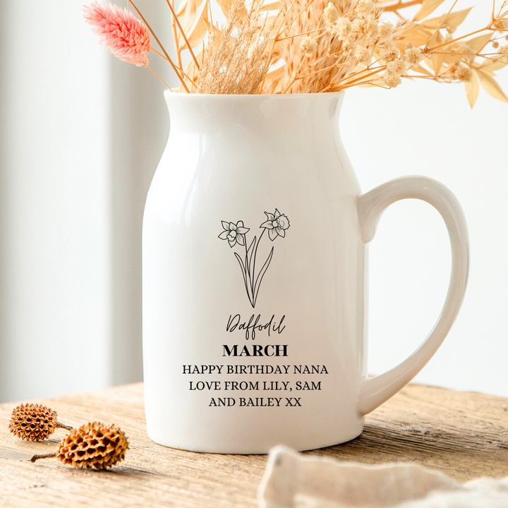 Personalised Birth Flower Vase - March Daffodil