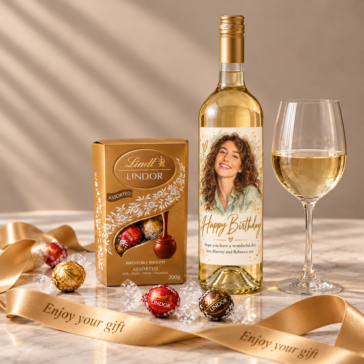 Personalised Watercolour Photo Wine & Chocolates Gift