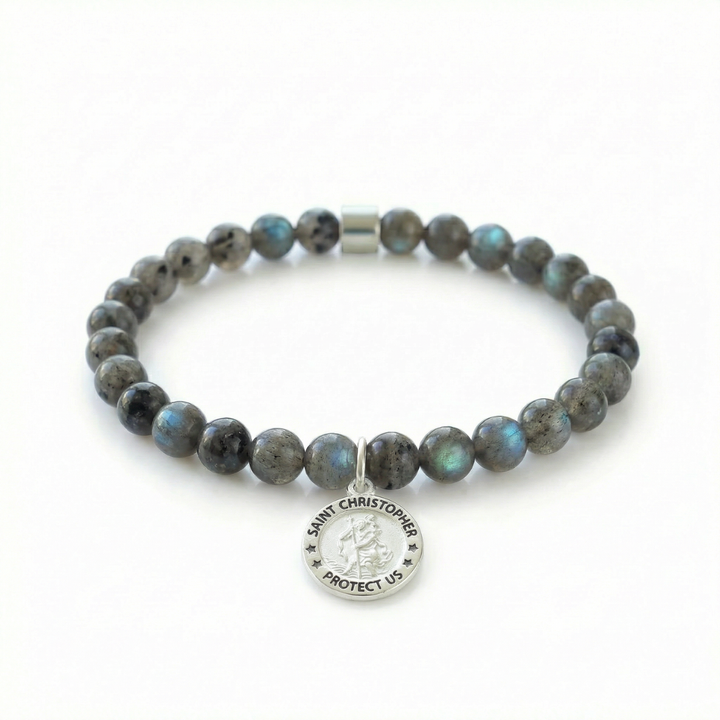 Labradorite & Sterling Silver Saint Christopher Bracelet