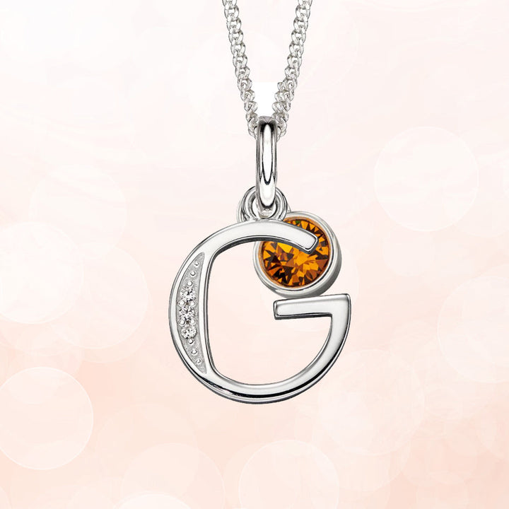 Custom Silver Birthstone Necklace with Initial Letter - Djuna Studios