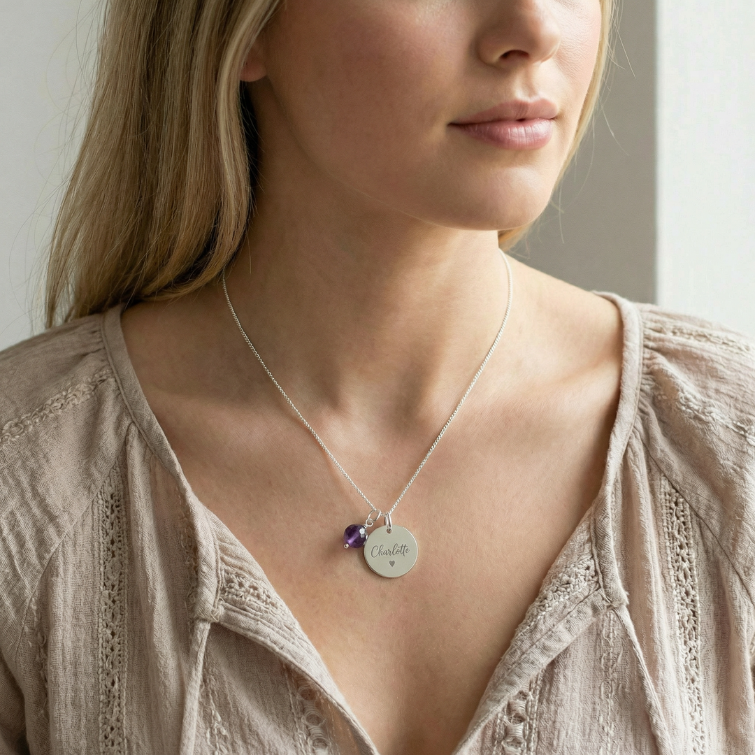 Personalised Name Necklace with Amethyst Charm