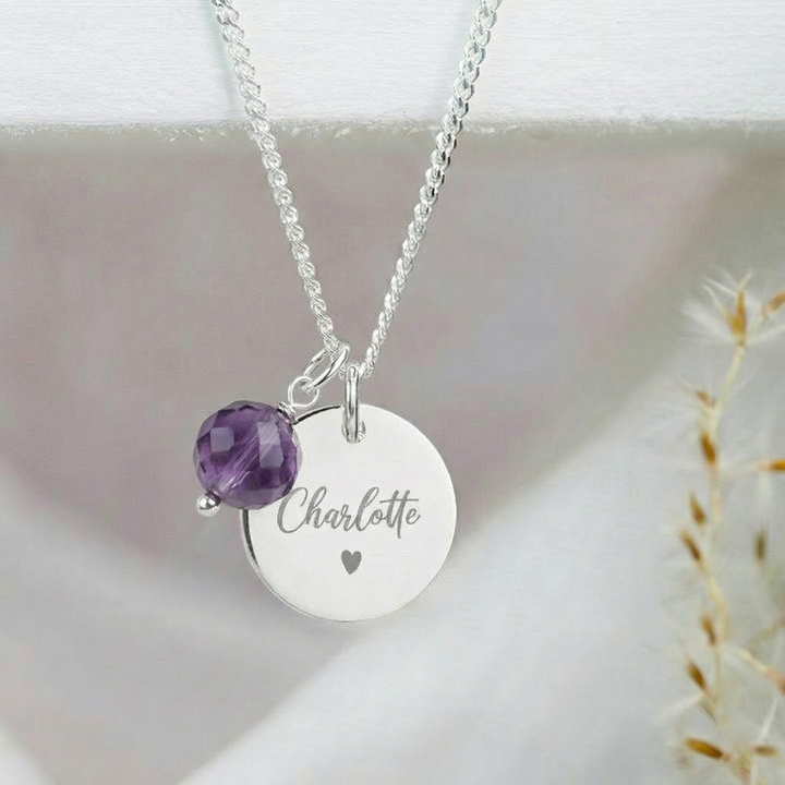 Personalised Name Necklace with Amethyst Charm