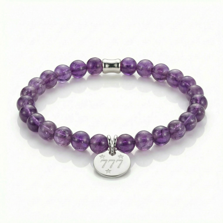Angel Number 777 Amethyst Bracelet – Sterling Silver Charm