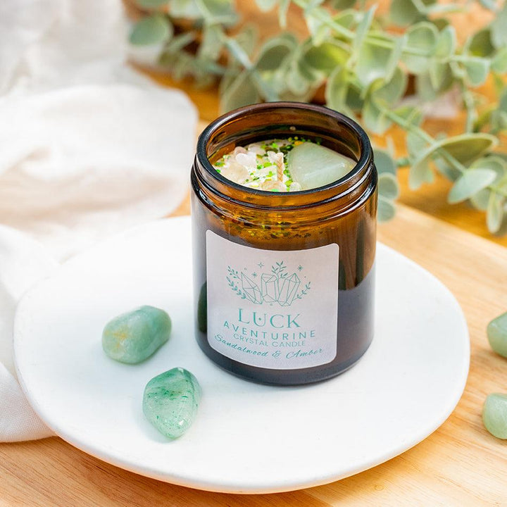Aventurine Crystal Candle – Luck & Prosperity