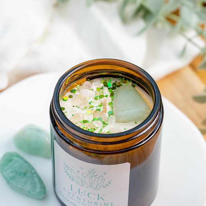 Aventurine Crystal Candle – Luck & Prosperity