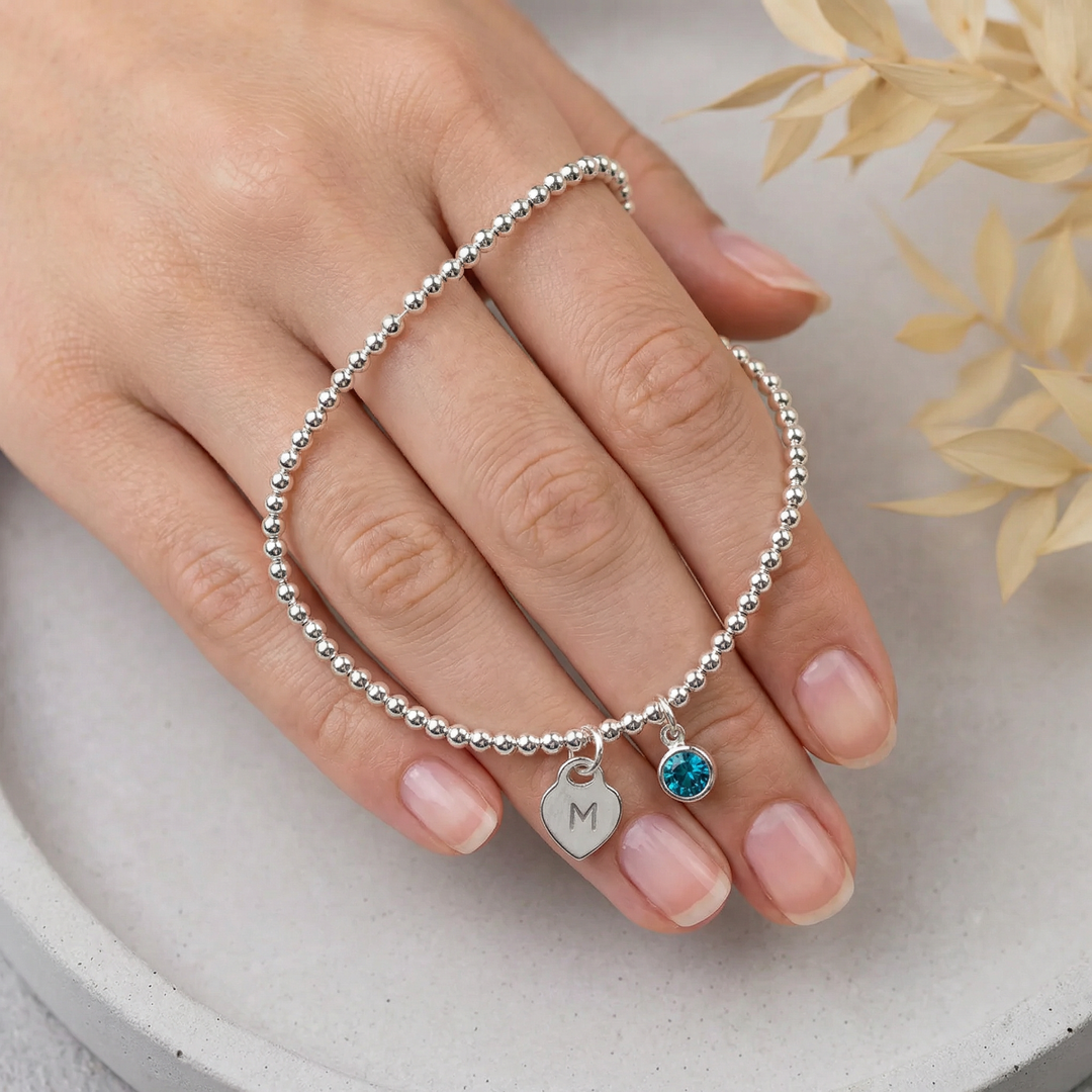 Initial Letter Birthstone Bracelet - Heart Charm