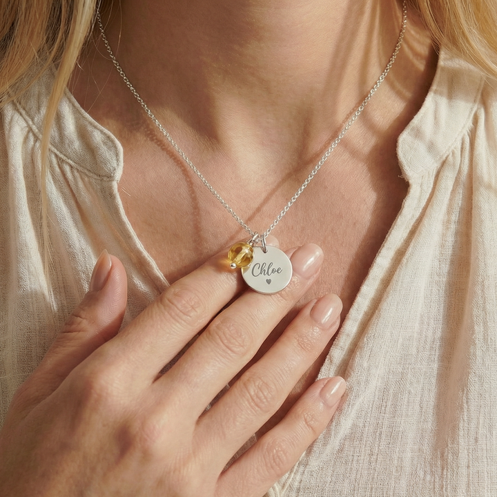 Personalised Name Necklace with Citrine Charm