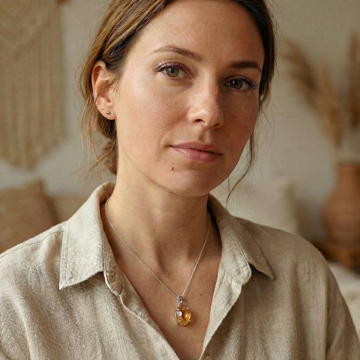 Raw Citrine Sterling Silver Necklace