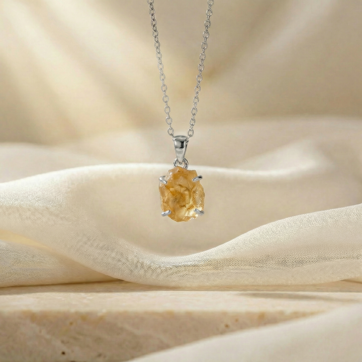 Raw Citrine Sterling Silver Necklace