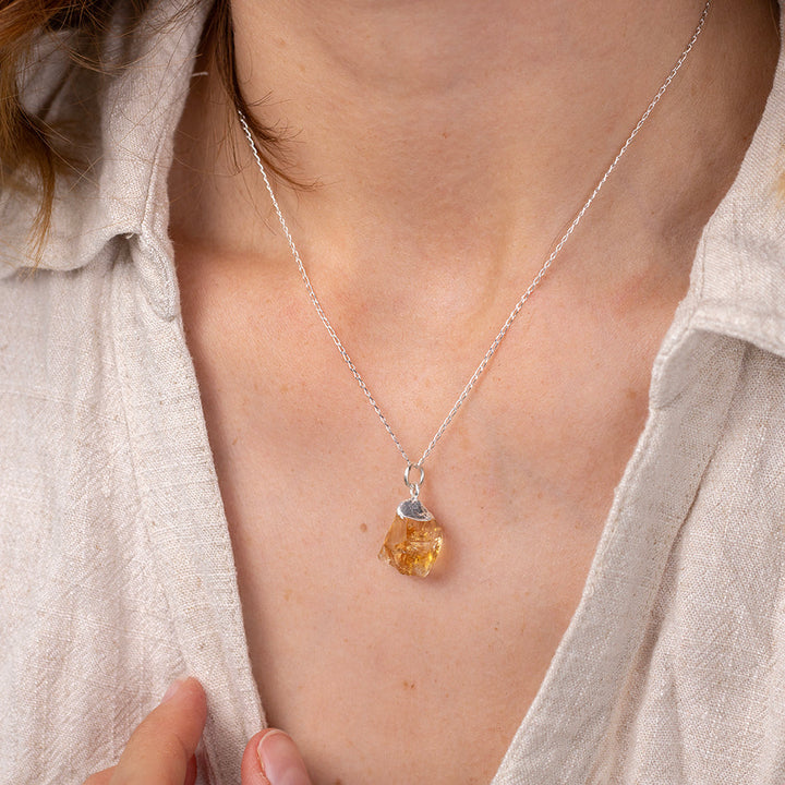 Raw Citrine Necklace Dipped in Silver - Djuna Studios
