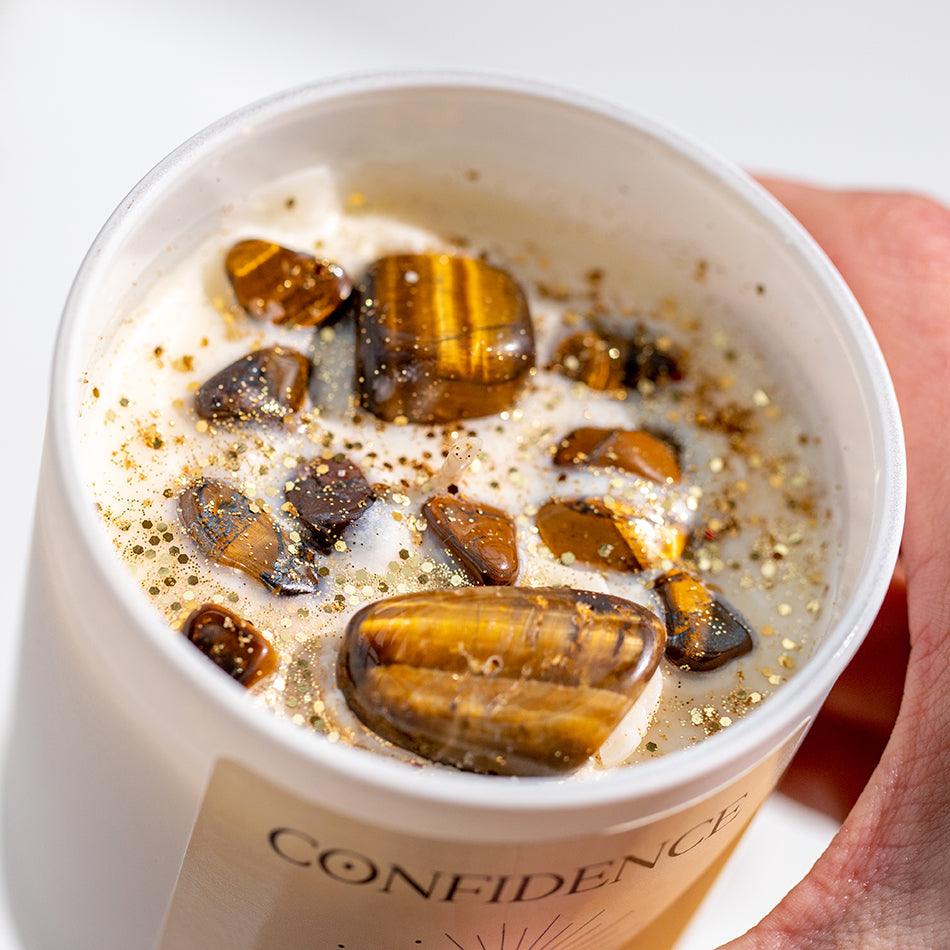 Tiger Eye Crystal Candle – Confidence & Courage