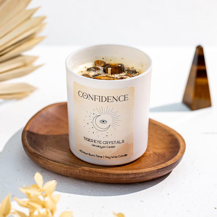 Tiger Eye Crystal Candle – Confidence & Courage