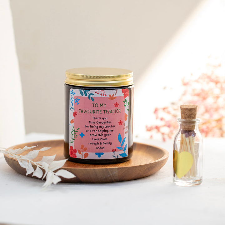 Teacher Gift Box with Personalised Candle & Silver Flower Earrings