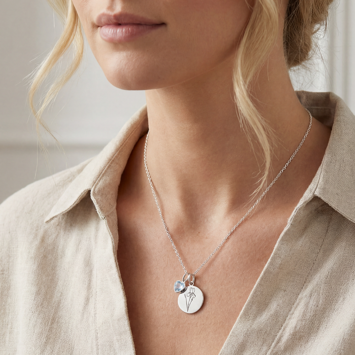 Birth Flower & Birthstone Necklace