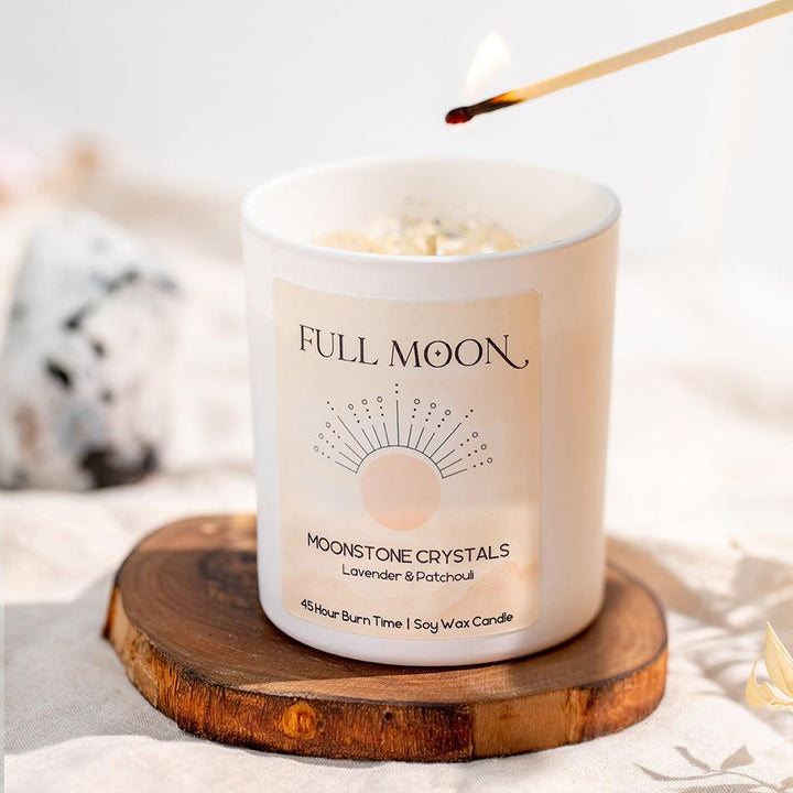 Moonstone Crystal Candle – Intuition & New Beginnings