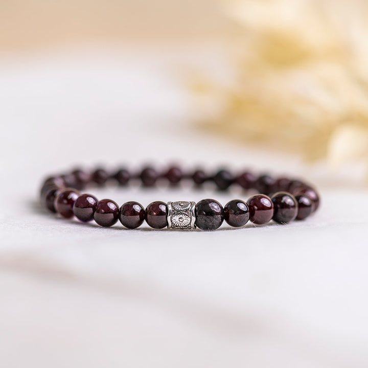 Garnet Gemstone Bracelet 6mm - Flower Embrace - Djuna Studios