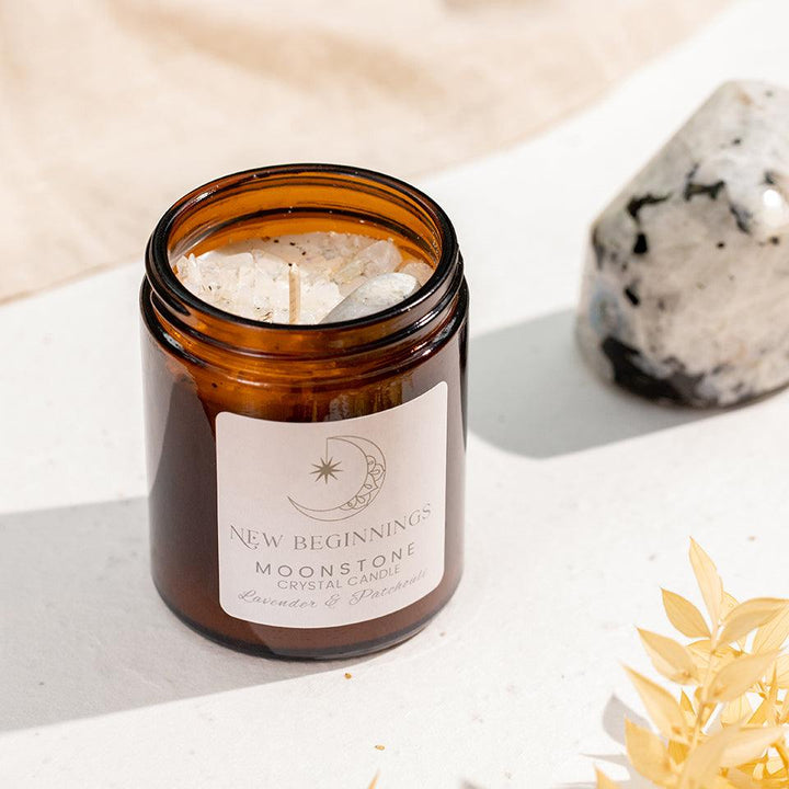 Moonstone Crystal Candle – New Beginnings & Intuition