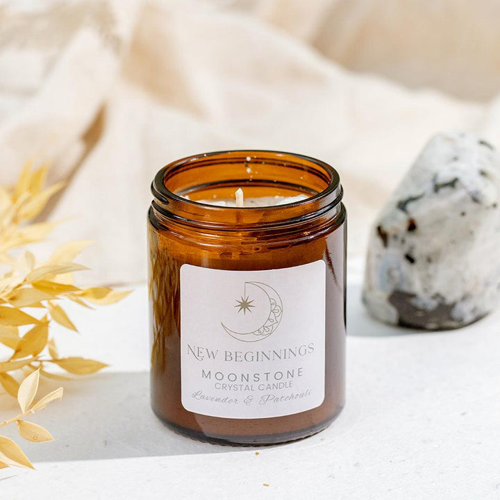 Moonstone Crystal Candle – New Beginnings & Intuition