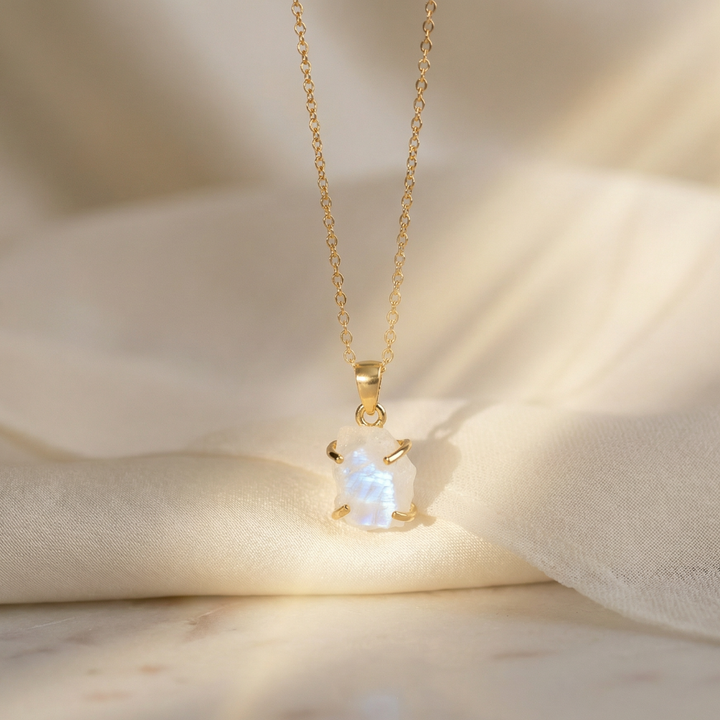 Raw Rainbow Moonstone Gold Filled Necklace