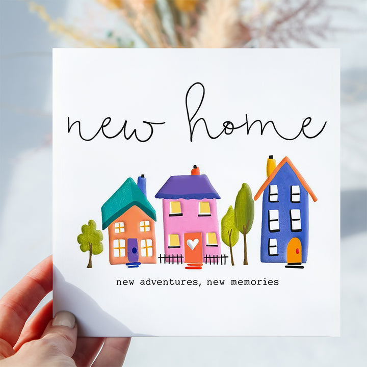 New Home Vase & Dried Flowers Gift Box - Colourful Houses