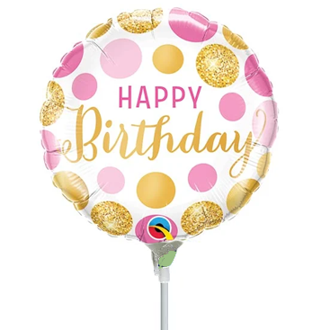 Pink Birthday Balloon on Stick 9"