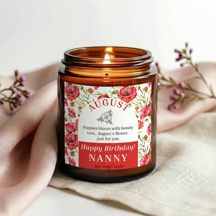 August Birth Month Candle – Personalised Birthday Gift