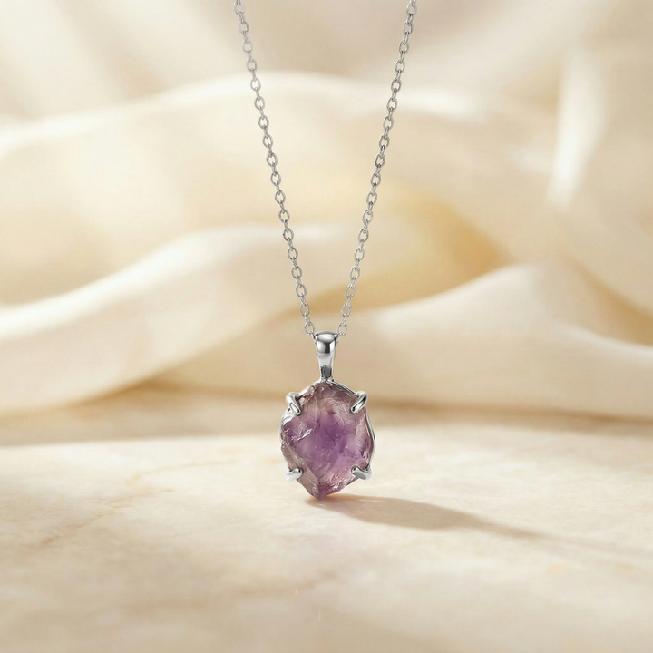 Raw Amethyst Sterling Silver Necklace