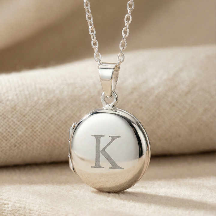 Engraved Sterling Silver Initial Letter Round Locket