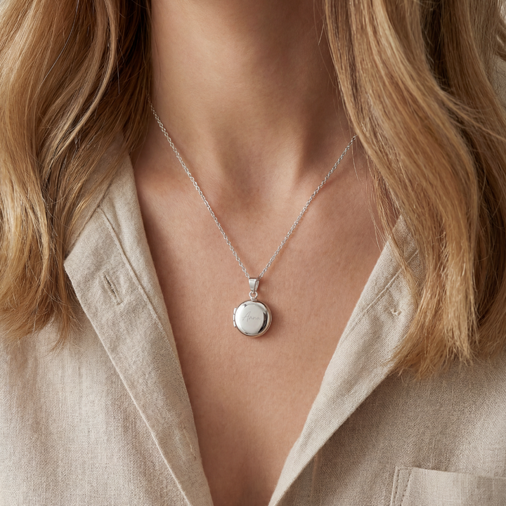 Engraved Name Sterling Silver Round Locket