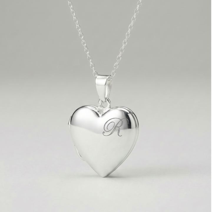 Engraved Sterling Silver Initial Letter Heart Locket