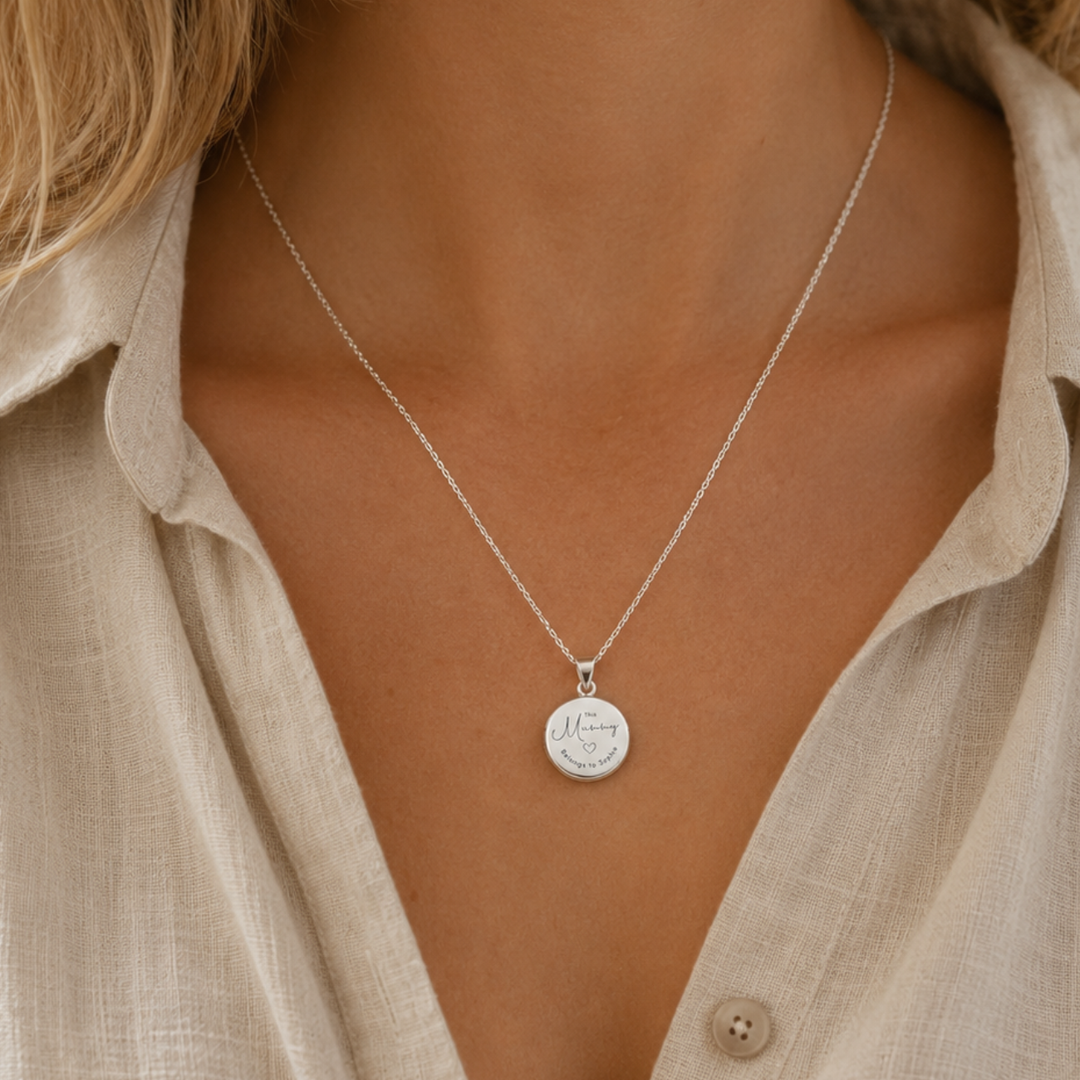 Sterling Silver Engraved Round Locket - Belongs To...