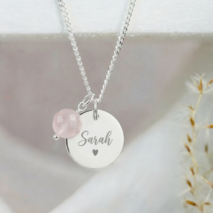 Personalised Name Necklace with Rose Quartz Charm