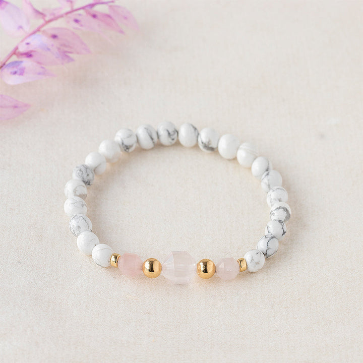 Harmonious Serenity Howlite & Rose Quartz Gemstone Bracelet 6mm - Djuna Studios