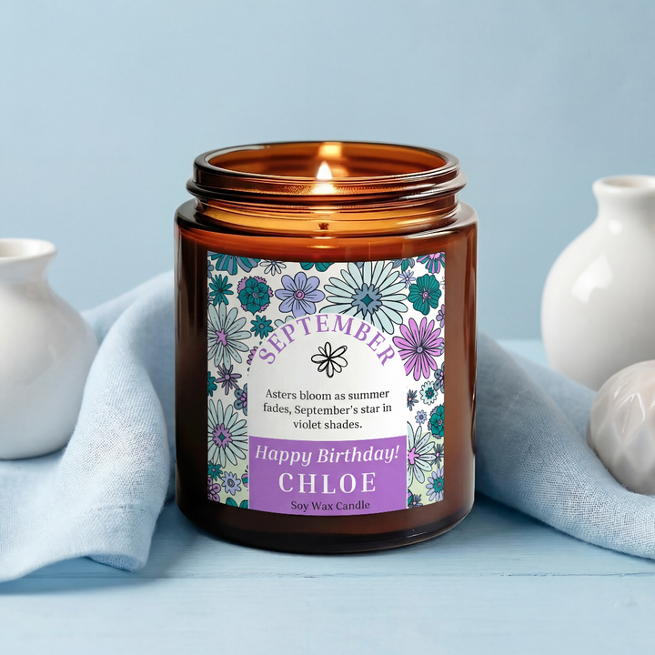 September Birth Month Candle – Personalised Birthday Gift