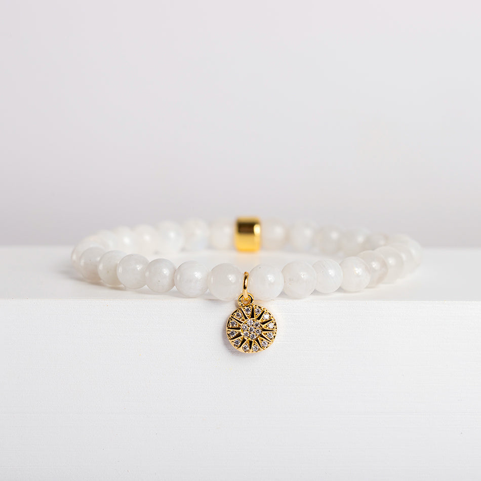 Rainbow Moonstone Bracelet with Celestial Charm - Djuna Studios