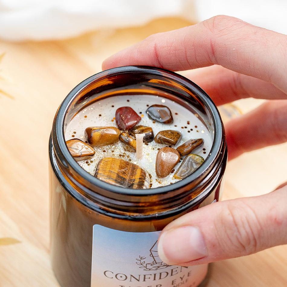 Confidence Crystal Candle with Tiger Eye