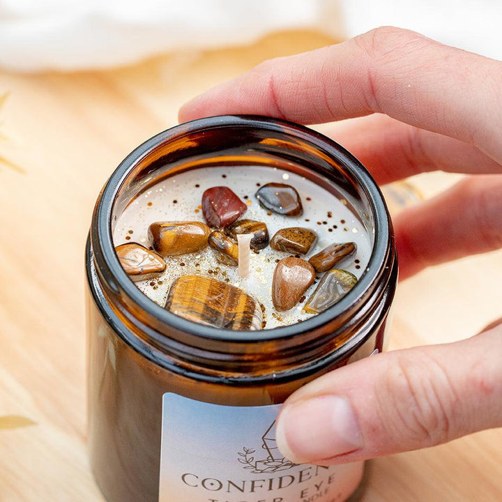 Confidence Crystal Candle with Tiger Eye