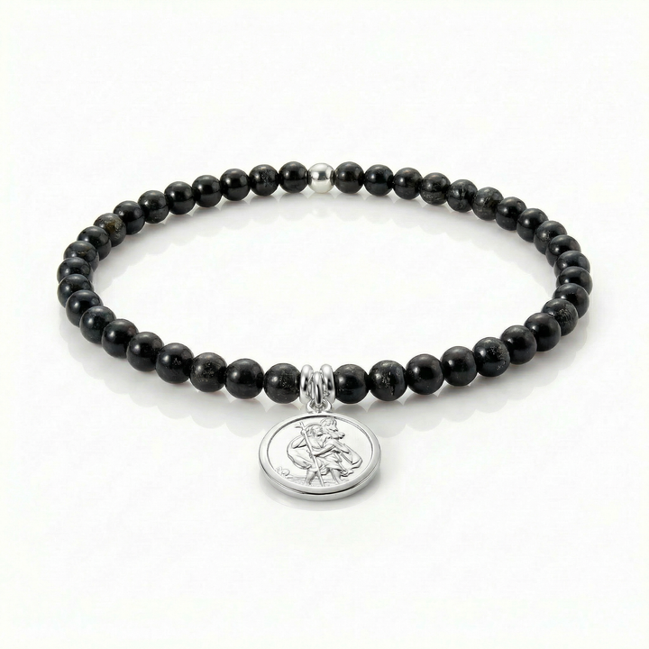 Black Tourmaline & Sterling Silver Saint Christopher Bracelet
