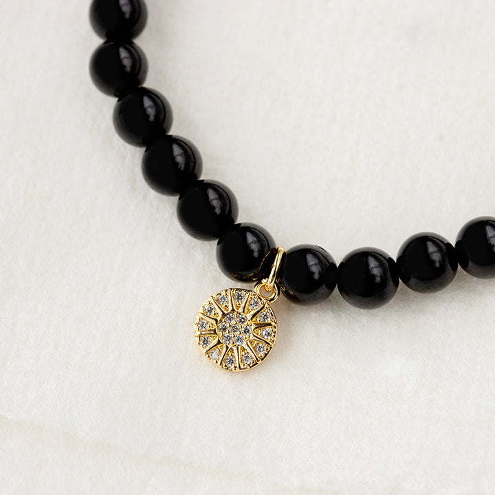 Black Tourmaline Bracelet with Celestial Charm - Djuna Studios