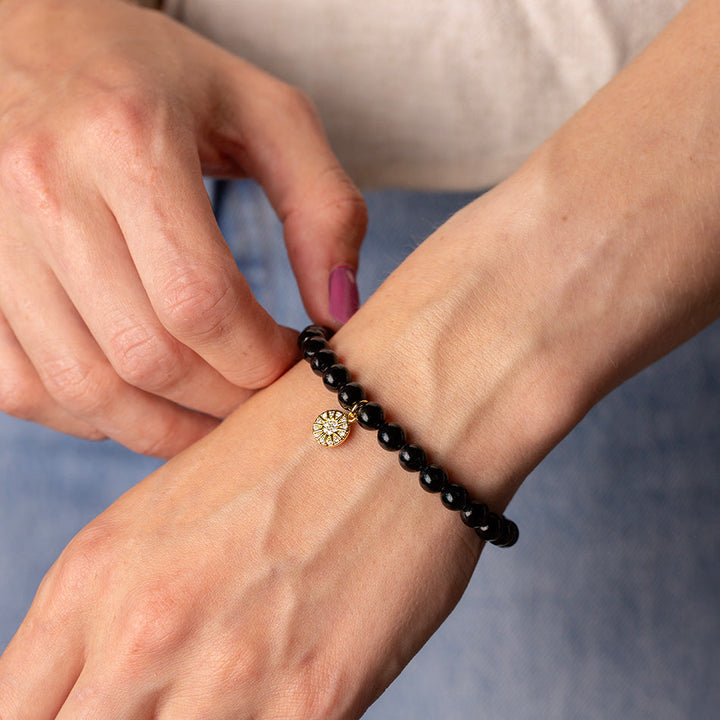 Black Tourmaline Bracelet with Celestial Charm - Djuna Studios