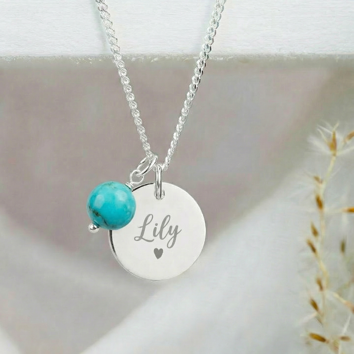Personalised Name Necklace with Turquoise Charm