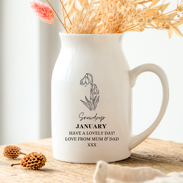 Personalised Birth Flower Vase - January Snowdrop