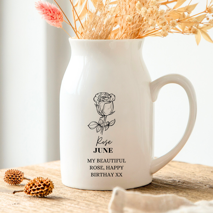 Personalised Birth Flower Vase - Rose June