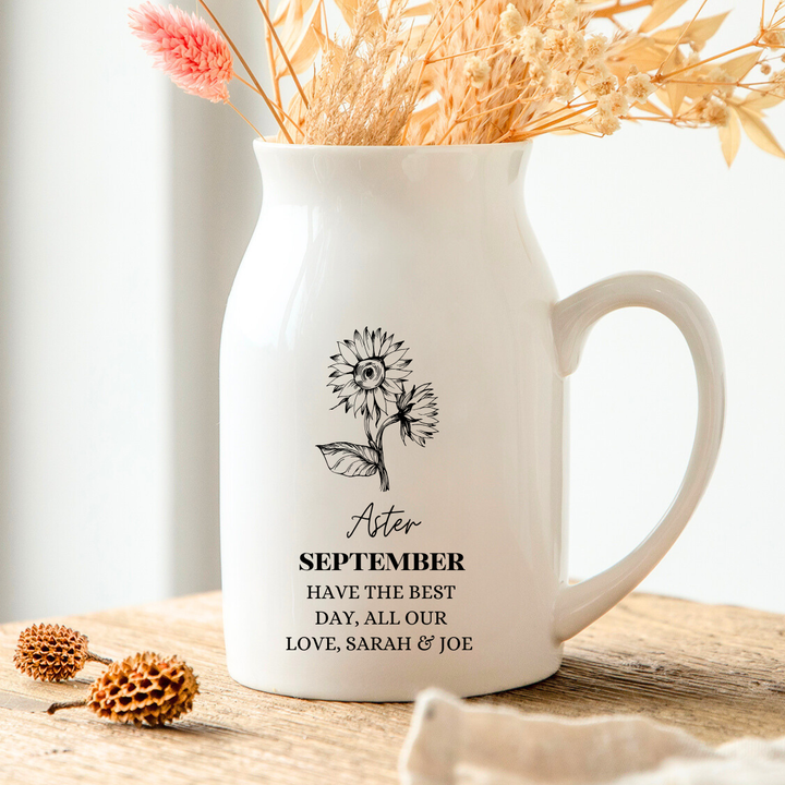 Personalised Birth Flower Vase - Aster September